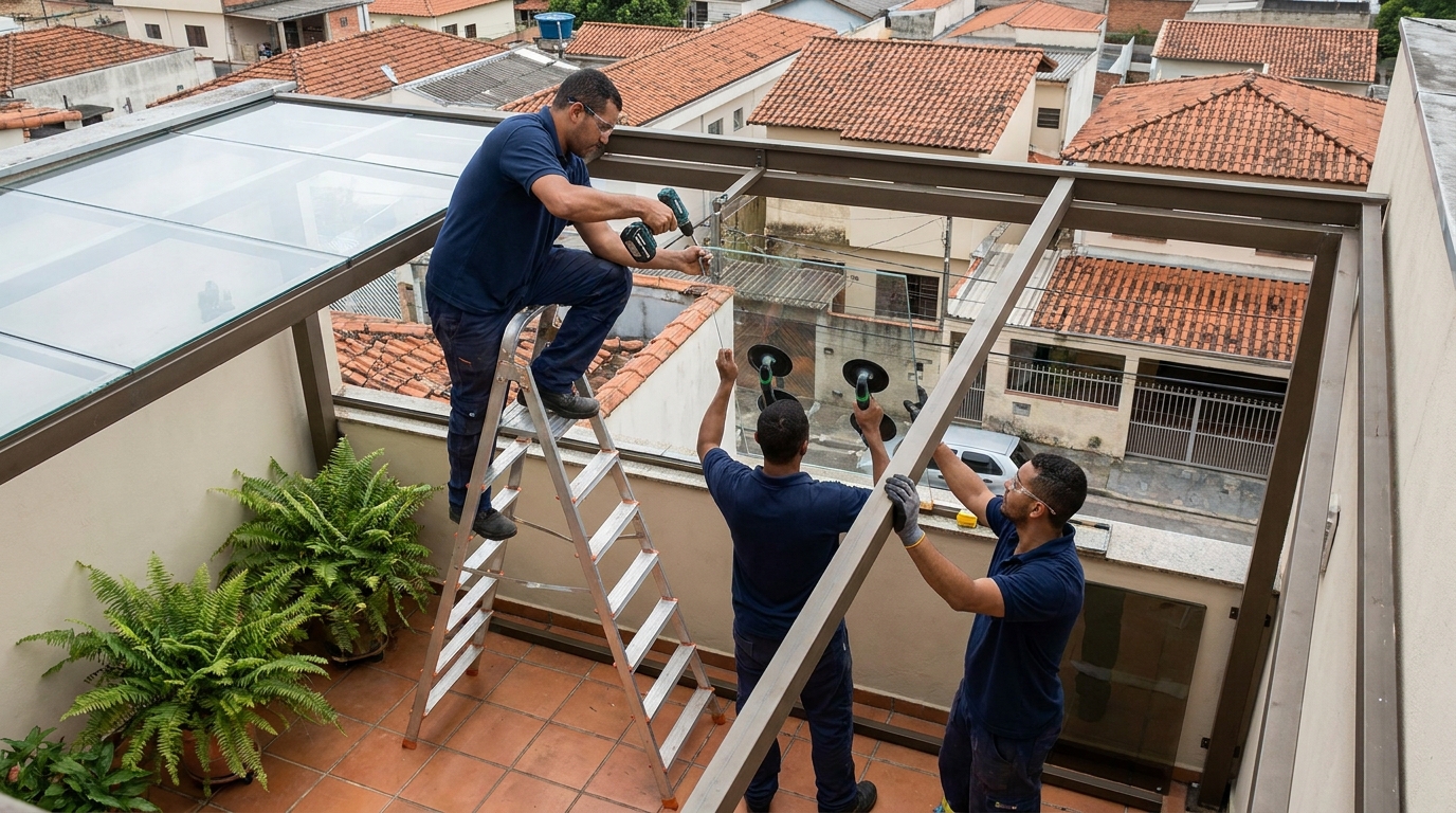 Cobertura de vidro em terraço com telhados em Carapicuíba-SP