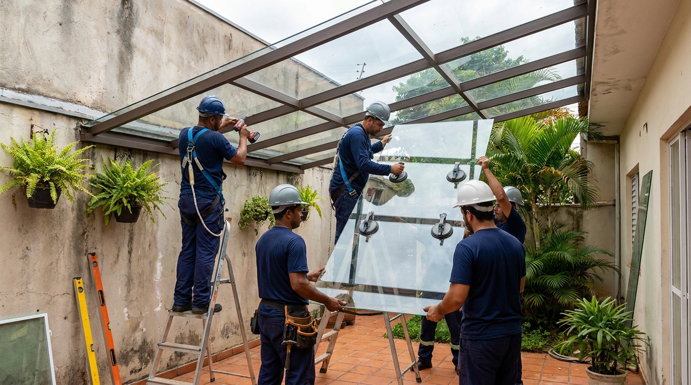 Instalação de cobertura de vidro em Carapicuíba-SP
